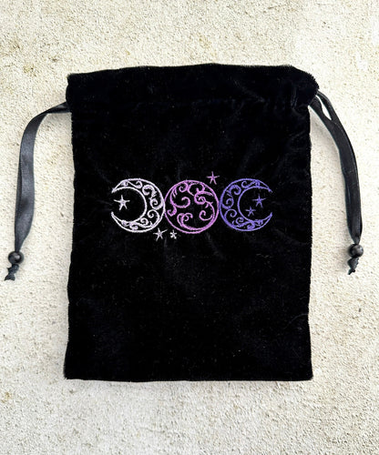 Triple Moon Velvet Tarot Bag with Drawstring – Witchy Gift for Tarot & Oracle Lovers