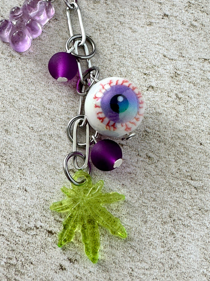 Marijuana Lover Gummy Bear Bloodshot Eyeball Bag Charm Keychain