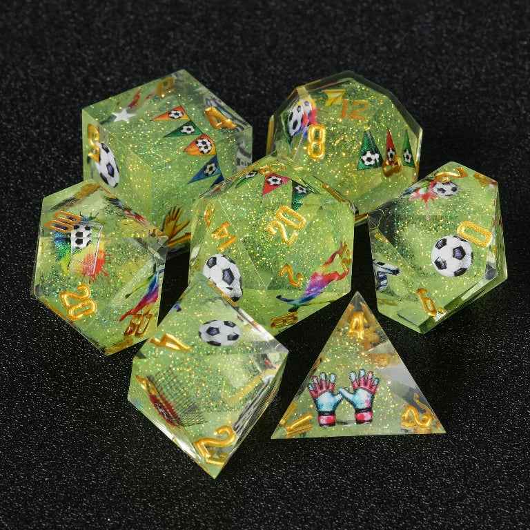 Football-Themed Resin Dice Set for D&D + Gold Lettering