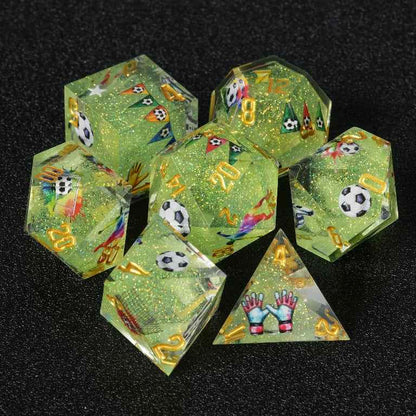Football-Themed Resin Dice Set for D&D + Gold Lettering