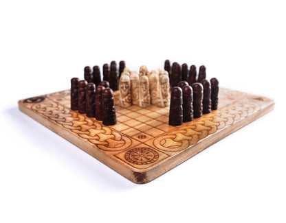 Hnefatafl Viking Chess Set - Handcrafted Teakwood Board with Ox-Bone Pieces