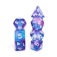 Crystal Dream 7-Dice Set Purple/Blue w/White Numbers Stained Glass Dnd Dice Set