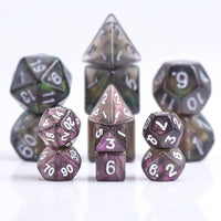 Purple Iridescent 7-Dice Mini-Dice RPG Set w/White Numbers Miniature Dice
