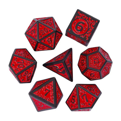 Black with Red Irregular Pattern Fill: 7-Piece Acrylic Dice Set