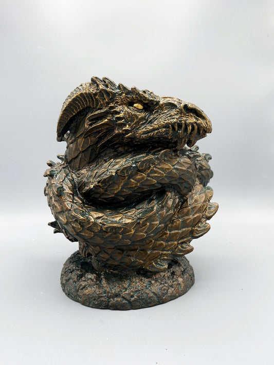 Coiled Dragon Planter, Large Version |  Unique Mythic Creature Home Decor | Resin Sculpture Snake Vase, Fantasy Art and Gothic Home Decor