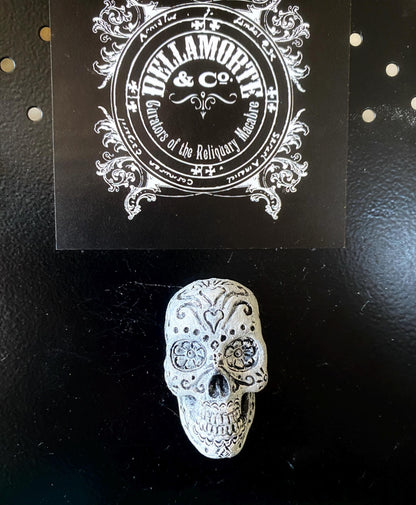 Day of the Dead Skull Magnet, Hand Painted Resin Sculpture | Gothic Fantasy Decor | Dia de los Muertos Magnet for Fantasy and Gothic Decor