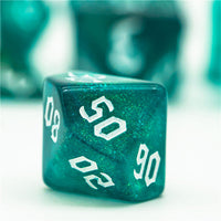Blue-Green Glitter Party Dice (White font) 7-Dice Set RPG DND