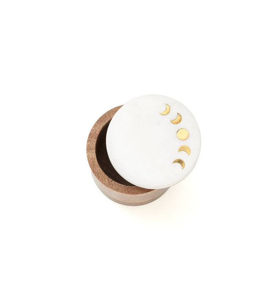 Round Indukala Keepsake Box - Marble, Mango Wood, Brass
