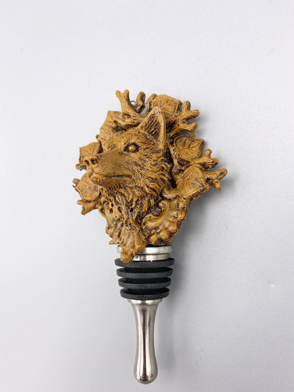 Black Forest Wolf Winestopper, Hand Sculpted Resin, Mythic Fantasy Art Barware | Gothic Wolf Bottle Stopper | Fantasy Wine and Barware Gift