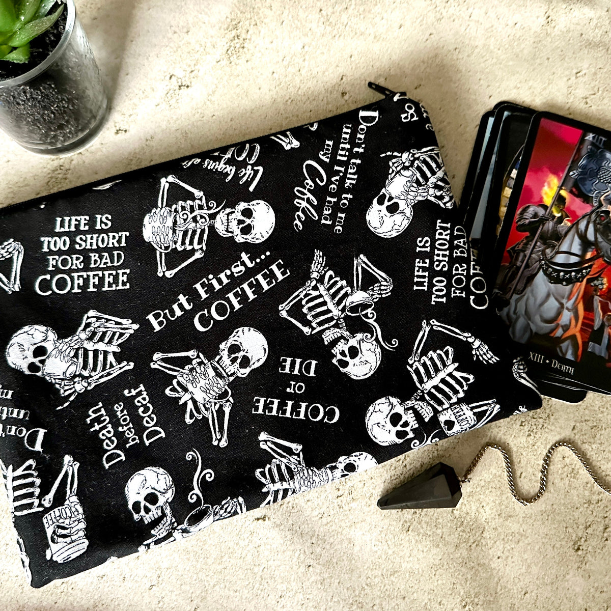 Coffee Lover Tarot Bag – Padded Zipper Pouch for Tarot & Oracle Decks