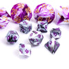 Black White Blend 7-Dice Mini-Dice RPG Set w/Purple Numbers Miniature Dice