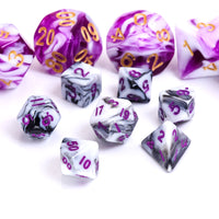 Black White Blend 7-Dice Mini-Dice RPG Set w/Purple Numbers Miniature Dice