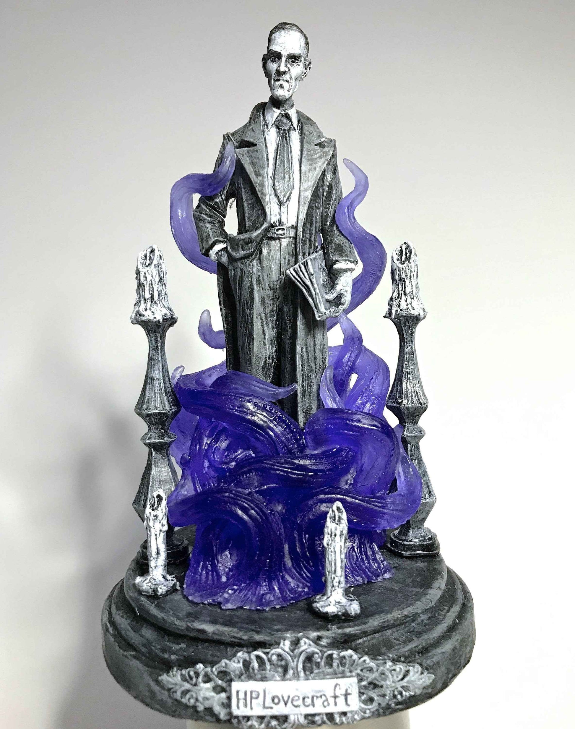 H.P. Lovecraft Statue, designed with Abigail Larson, Purple Tentacles