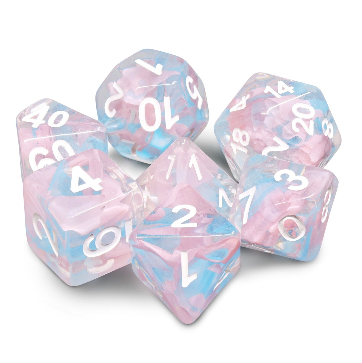 Pink Butterfly Ribbon Dice 7-Dice Set by HengDadice Dungeons and Dragons Dice