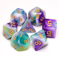 Siberian Iris 7-Dice Set Purple/White/Green w/Gold Numbers Dnd Dice Set