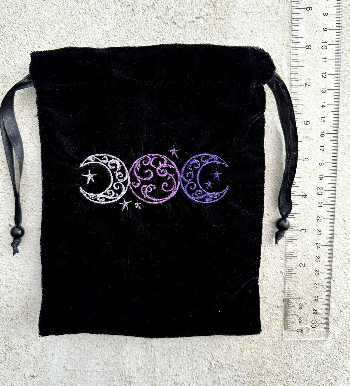 Triple Moon Velvet Tarot Bag with Drawstring – Witchy Gift for Tarot & Oracle Lovers