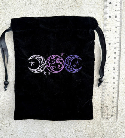 Triple Moon Velvet Tarot Bag with Drawstring – Witchy Gift for Tarot & Oracle Lovers