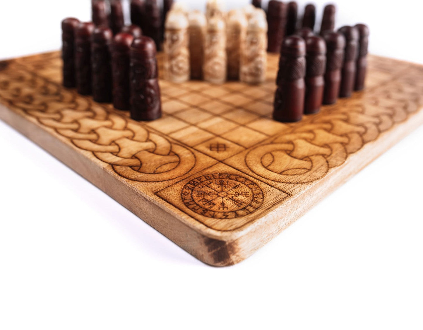 Hnefatafl Viking Chess Set - Handcrafted Teakwood Board with Ox-Bone Pieces