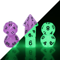 Purple Glow 7-Dice Mini-Dice RPG Set w/Black Numbers Miniature Dice