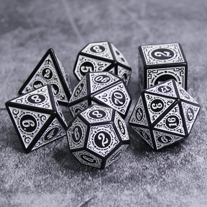 White Magic Flame 7-Dice Set DND RPG Dice Black w/Color Fill