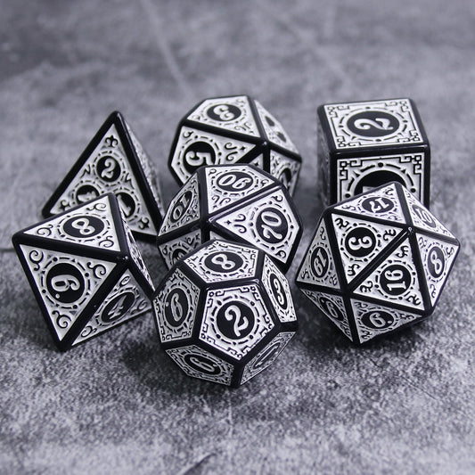 White Magic Flame 7-Dice Set DND RPG Dice Black w/Color Fill