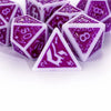 White with Purple rregular Pattern Fill: 7-Piece Acrylic Dice Set