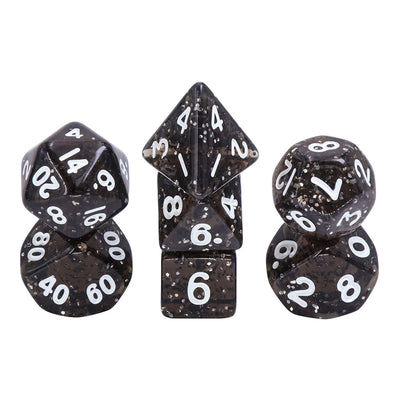 Black Glitter 7-Dice Mini-Dice RPG Set w/White Numbers Miniature Dice