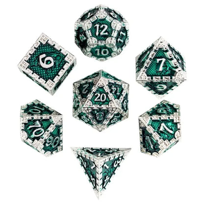 Silver Green Dragon Metal Dice Set | Premium D&D Metal Dice by Revenant Foundry