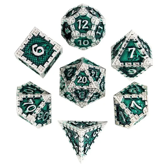 Silver Green Dragon Metal Dice Set | Premium D&D Metal Dice by Revenant Foundry