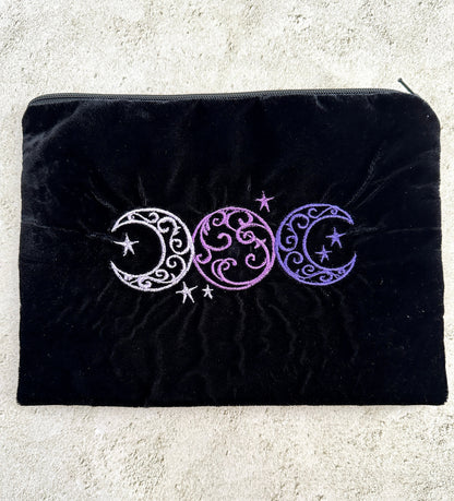 Triple Moon Velvet Tarot Bag with Zipper – Witchy Gift for Tarot & Oracle Lovers