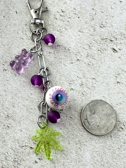 Marijuana Lover Gummy Bear Bloodshot Eyeball Bag Charm Keychain