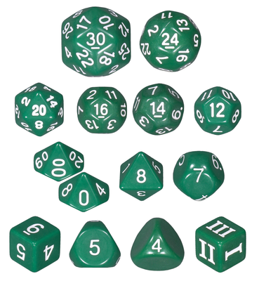 Opaque 14 Unusual DCC Dice Set - Green