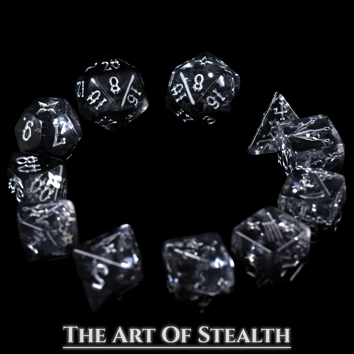 Art of Stealth Dice Set | Black Resin D&D Dice by Revenant Foundry