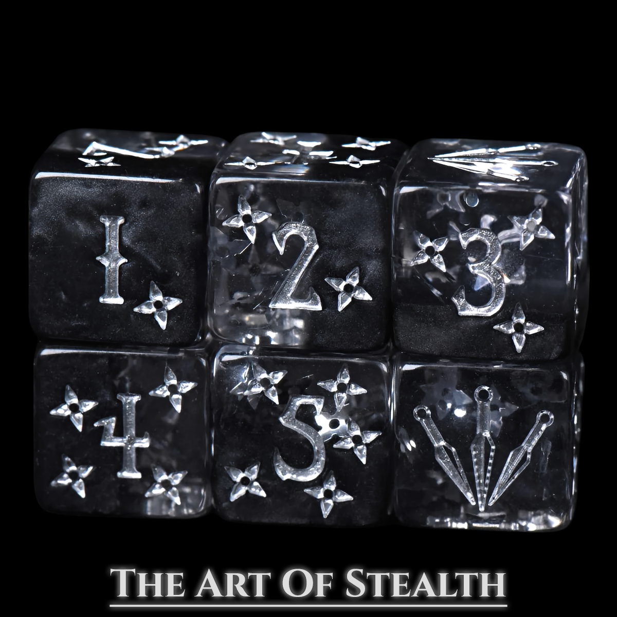 Art of Stealth Dice Set | Black Resin D&D Dice by Revenant Foundry