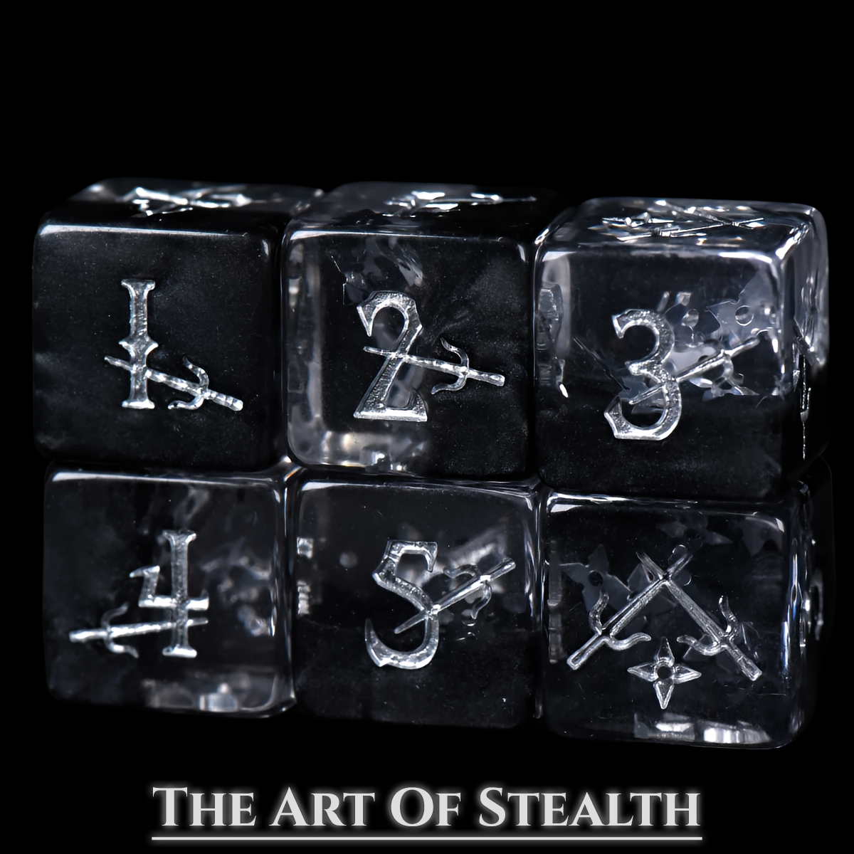 Art of Stealth Dice Set | Black Resin D&D Dice by Revenant Foundry