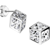 14k White Gold CZ 7mm Dice Stud Earrings