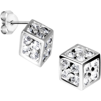 14k White Gold CZ 7mm Dice Stud Earrings