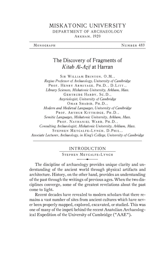Miskatonic University Monograph: Kitab Al-Azif