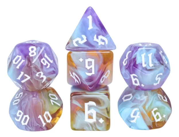 Amethyst Sunset RPG Dice Set | 7-Piece Polyhedral Dice for TTRPGs