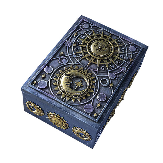 Celestial Astrology Tarot Card Storage Box with Sun & Moon Design