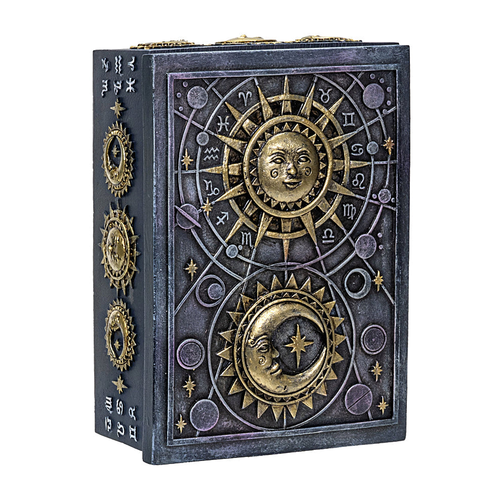 Celestial Astrology Tarot Card Storage Box with Sun & Moon Design