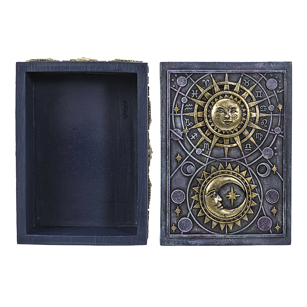 Celestial Astrology Tarot Card Storage Box with Sun & Moon Design