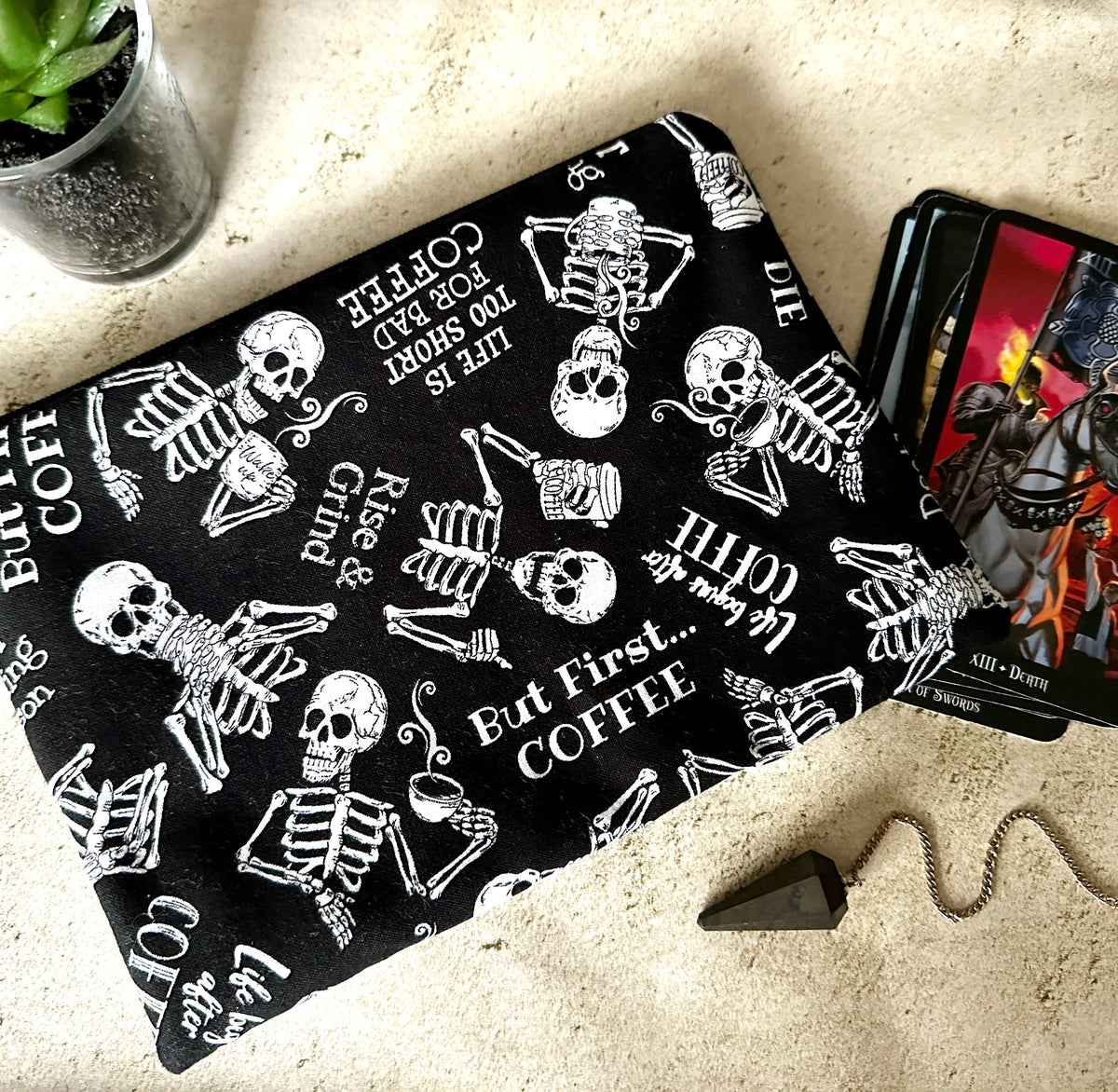 Coffee Lover Tarot Bag – Padded Zipper Pouch for Tarot & Oracle Decks