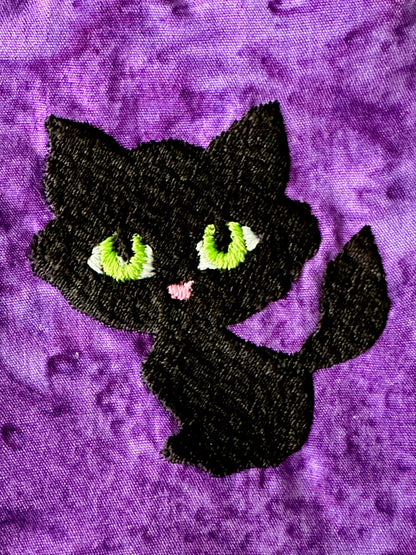 Black Cat Mojo Bag – Purple Embroidered Pouch for Crystals, Coins & Witchy Accessories
