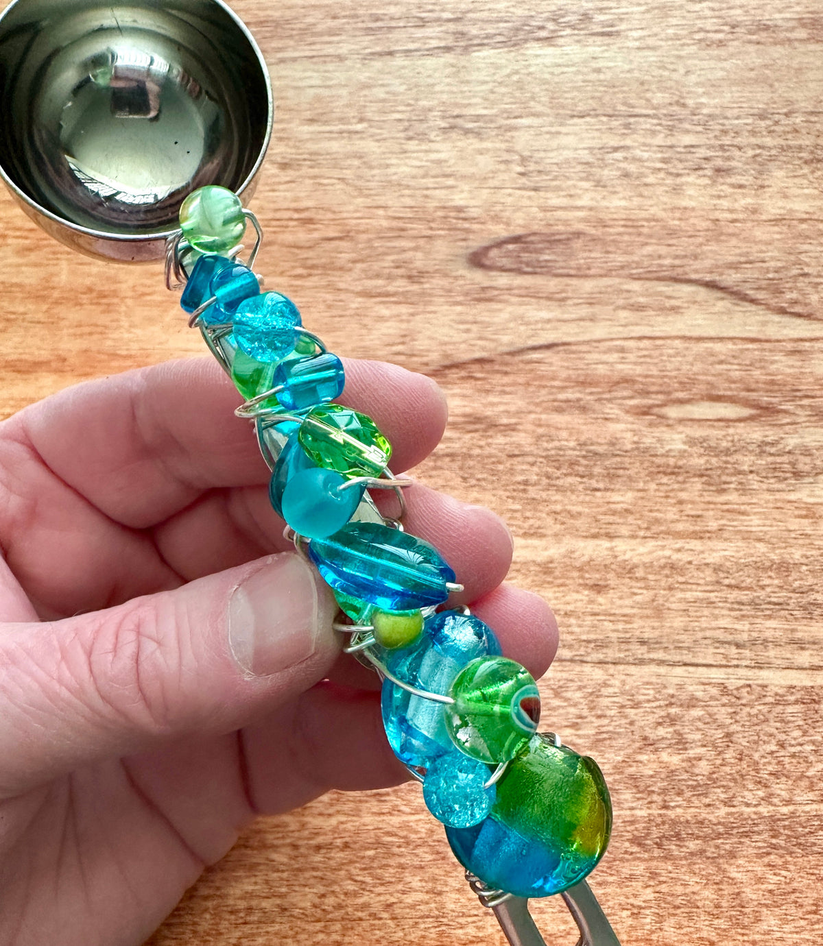 Beaded Wire Wrapped Coffee Scoop - Turquoise & Green