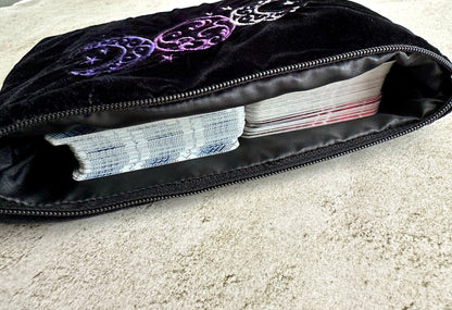 Triple Moon Velvet Tarot Bag with Zipper – Witchy Gift for Tarot & Oracle Lovers