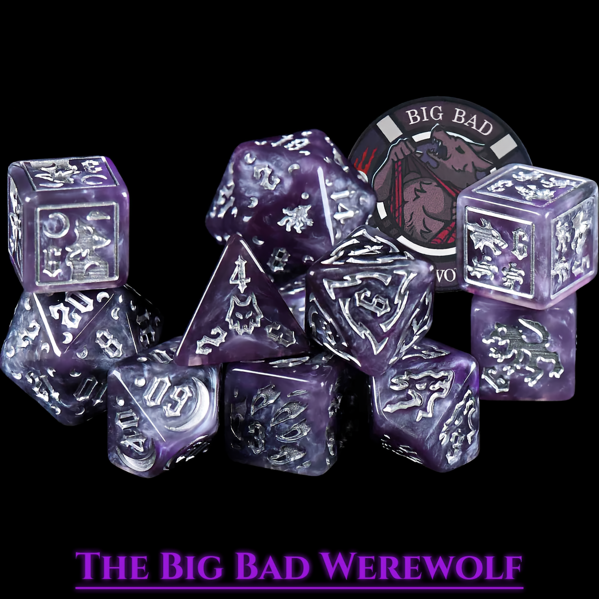 Big Bad Werewolf Dice Set | Purple Resin D&D Dice by Revenant Foundry