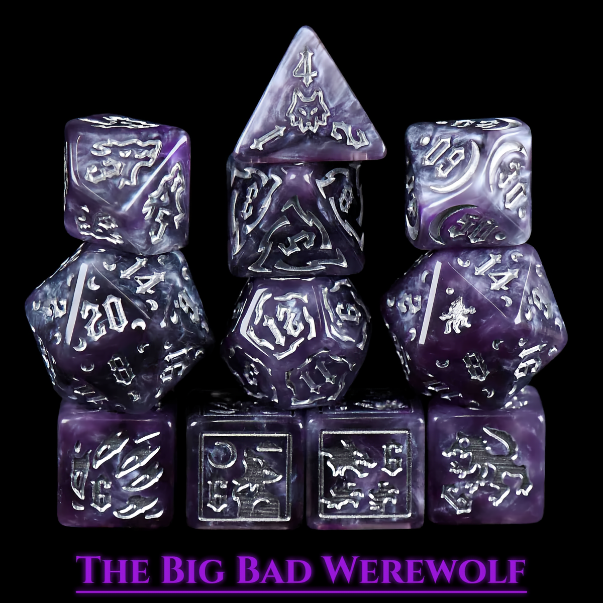 Big Bad Werewolf Dice Set | Purple Resin D&D Dice by Revenant Foundry