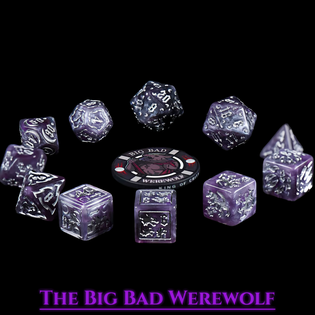 Big Bad Werewolf Dice Set | Purple Resin D&D Dice by Revenant Foundry