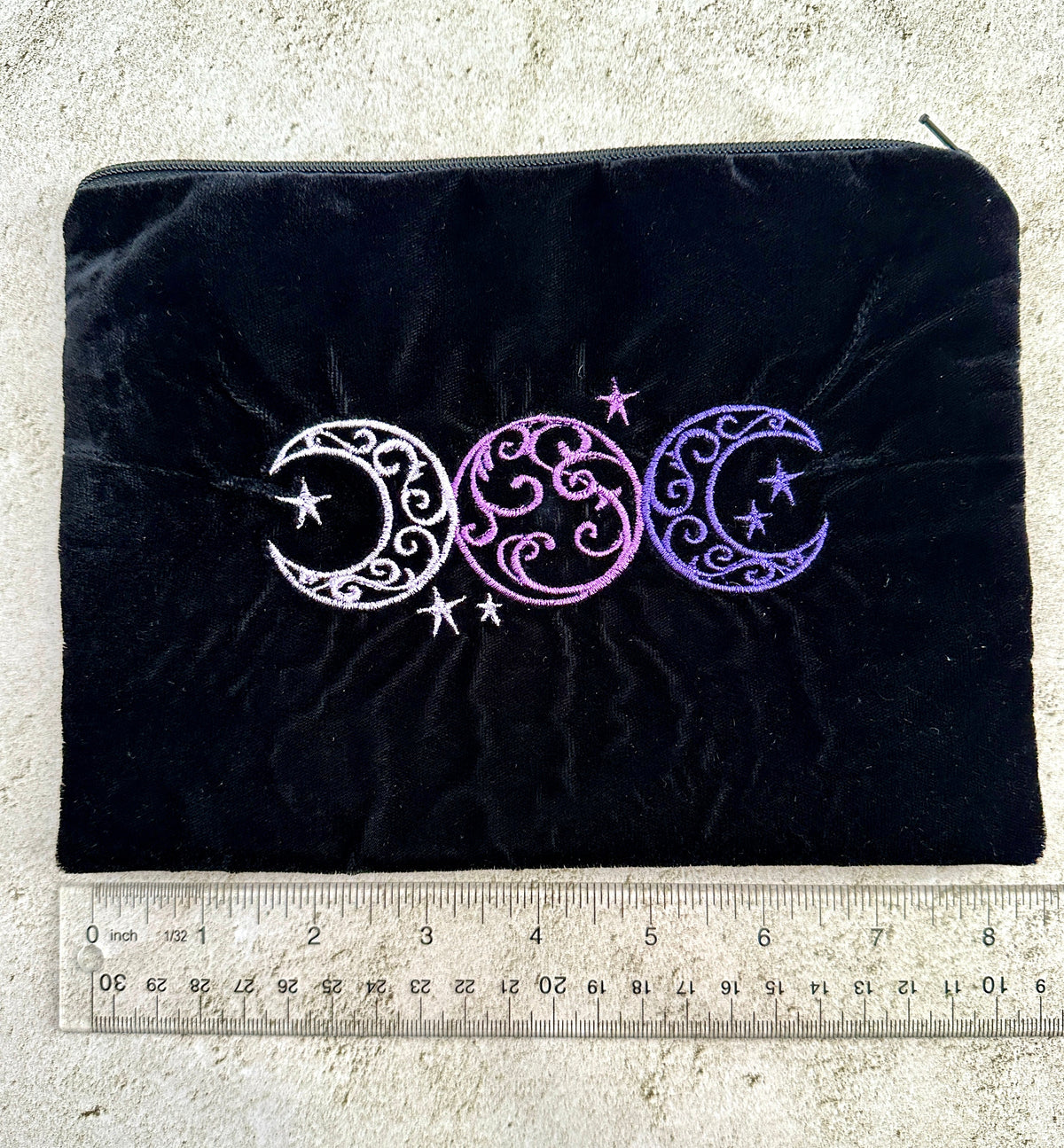 Triple Moon Velvet Tarot Bag with Zipper – Witchy Gift for Tarot & Oracle Lovers